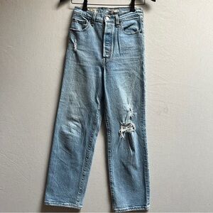 Levi’s Ribcage button fly straight distressed denim jeans Sz 26